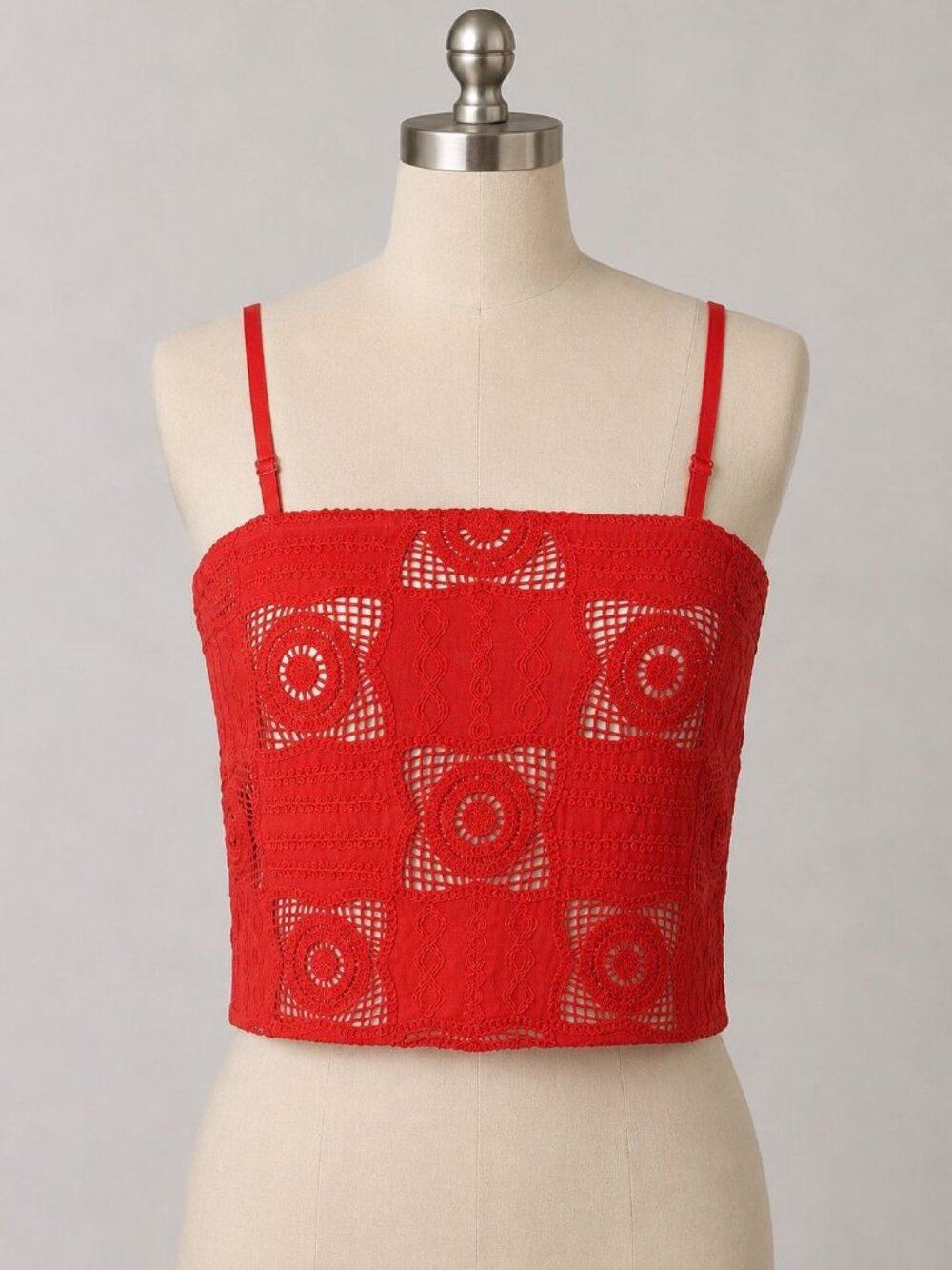 Women's Red Cotton Crochet Coverup Tank Top Size Small (4-6) NWT Time and Tru